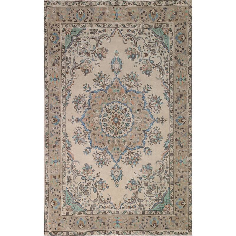 Traditional Tabriz Persian Vintage Area Rug Hand-knotted Wool Carpet - 6'6" x 9'8"