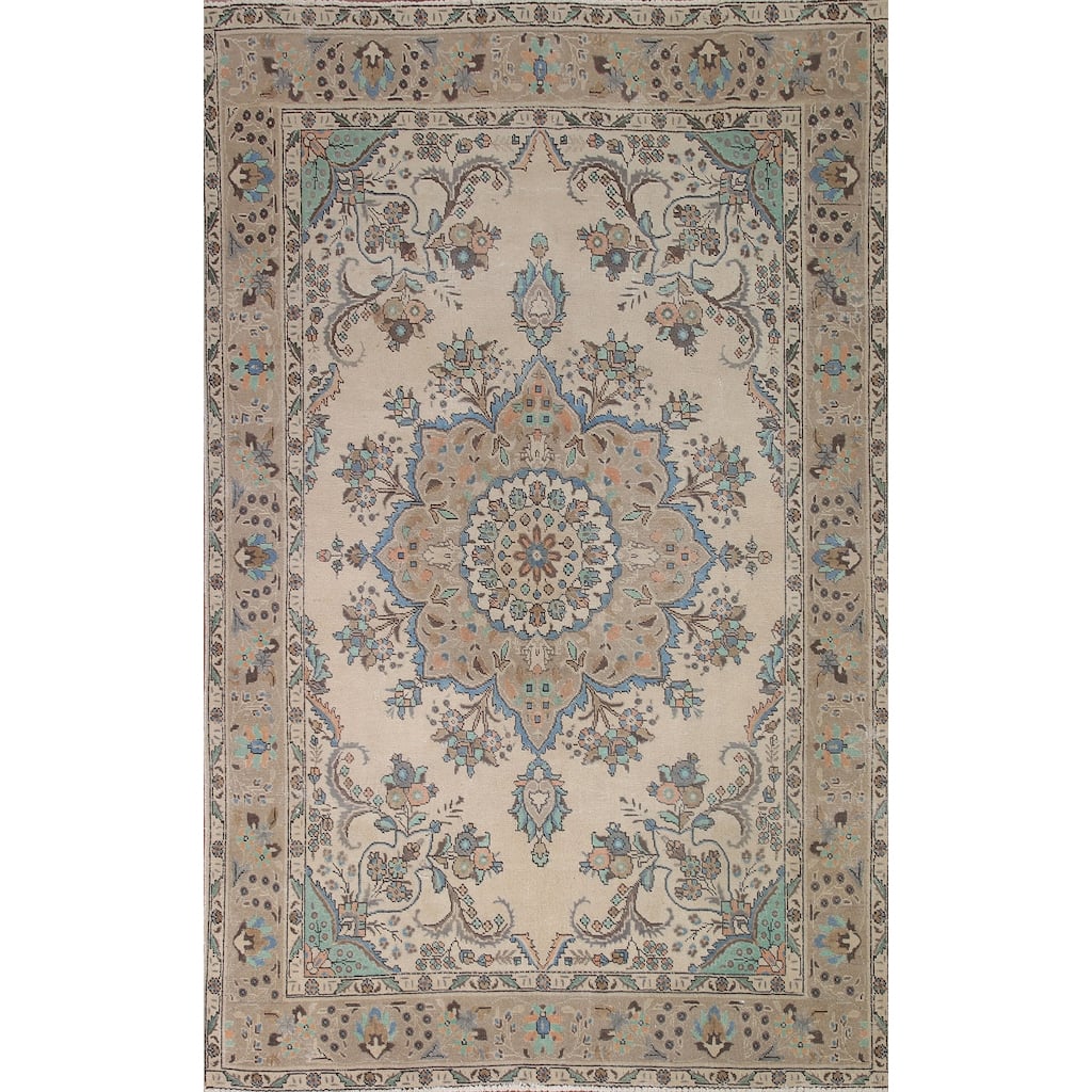 Traditional Tabriz Persian Vintage Area Rug Hand-knotted Wool Carpet - 6'6" x 9'8"