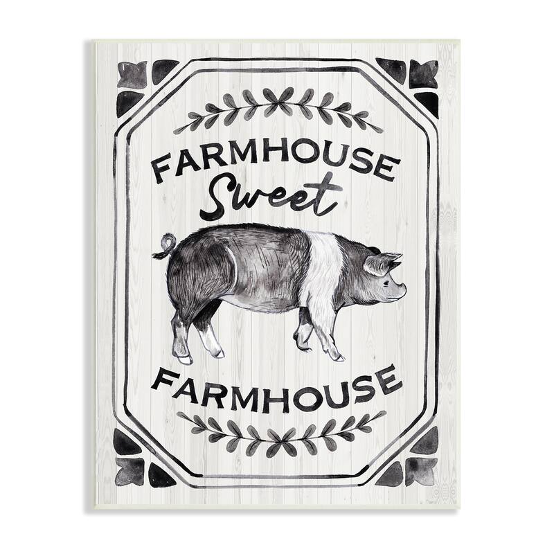 Stupell Farmhouse Sweet Farmhouse Sign Vintage Farm Pig Illustration Wood Wall Art - Grey - 10 x 15