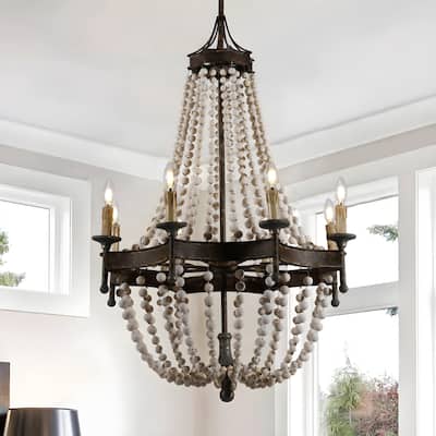 8 - Light Wood Beaded Classic French Country Chandelier