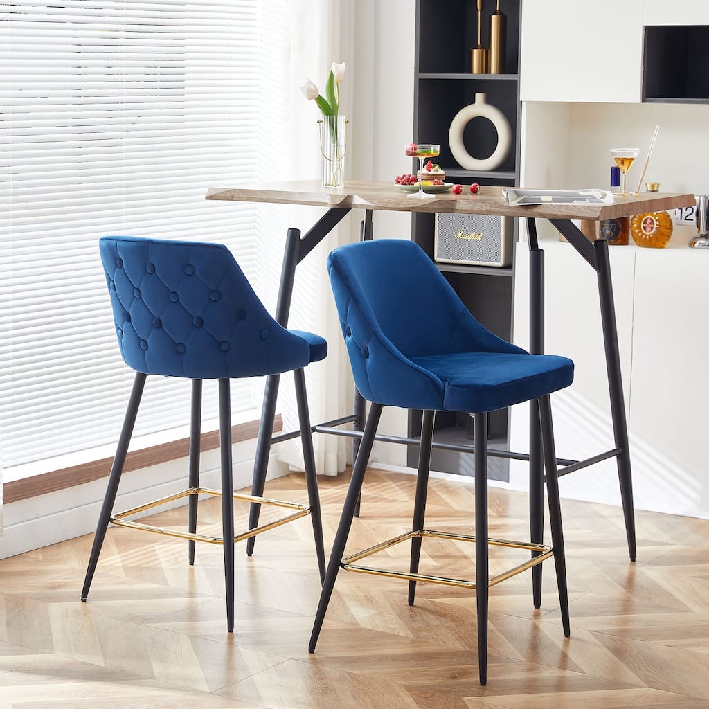 Blue Velvet Swivel Bar Bar Stool
