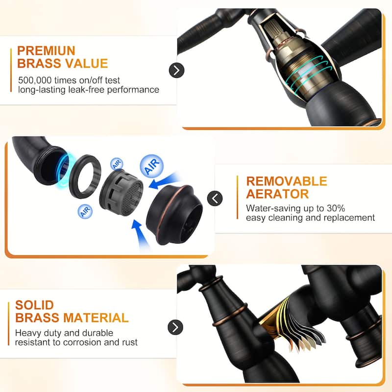 WOWOW 4 Hole Double Handle Bridge Kitchen Faucet with Side Sprayer