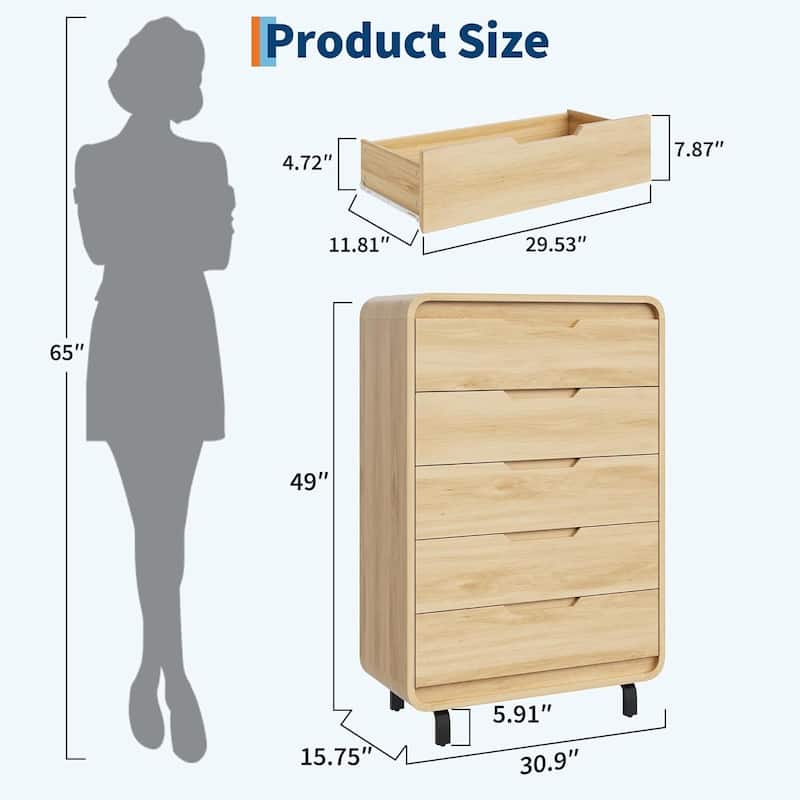 48" Tall Modern 5 Drawers Dresser for Bedroom, Living Room, Hallway