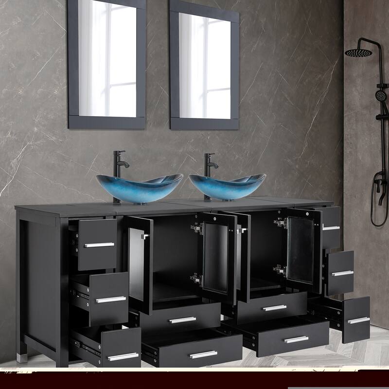 72" Bathroom Vanity Set with Vessel Sink Side Cabinet Combo