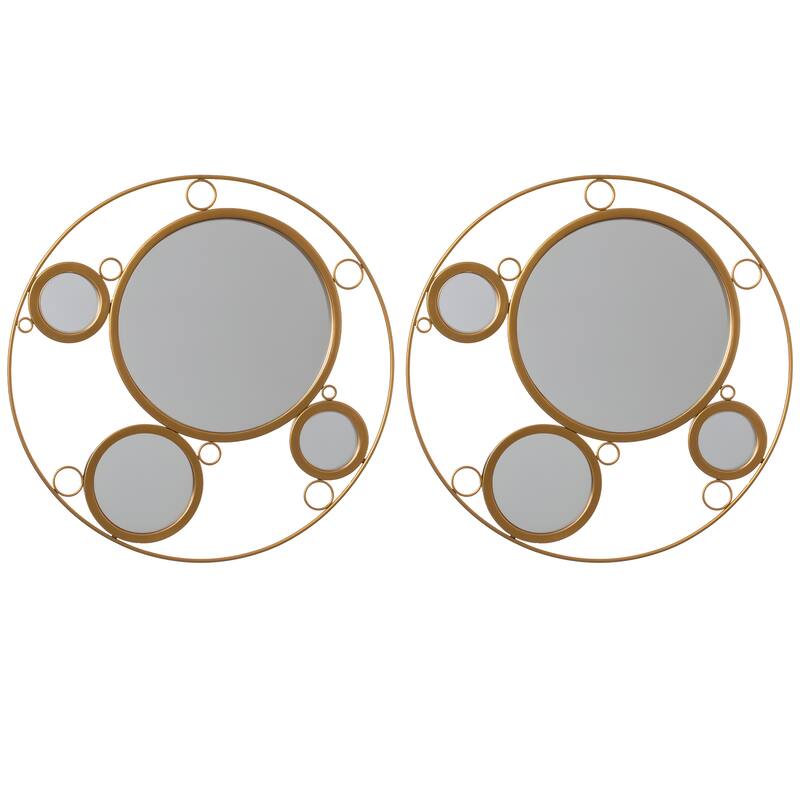 Uniquewise Decorative 19.75-inch Round Frame Mirror - Gold Metal Wall Mounted Mirror with 4 Glass Mirror Balls for Modern Twist