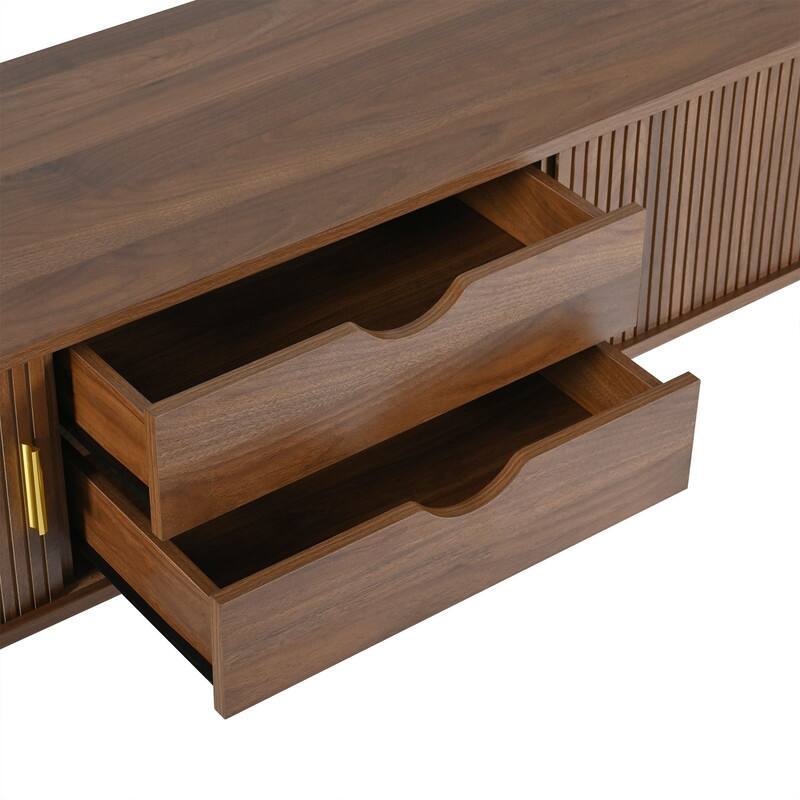 Mid-Century Modern Fluted TV Stand with Charging Station and Ample Storage for TVs Up to 80"