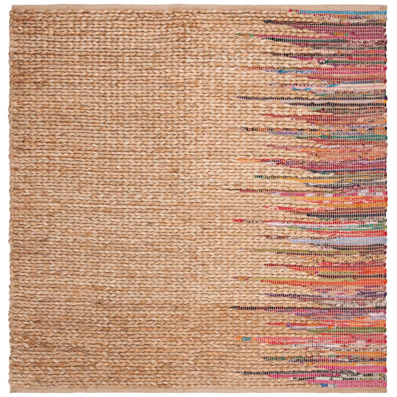 SAFAVIEH Handmade Cape Cod Leonidha Coastal Jute Rug - 6' Square - Natural/Multi