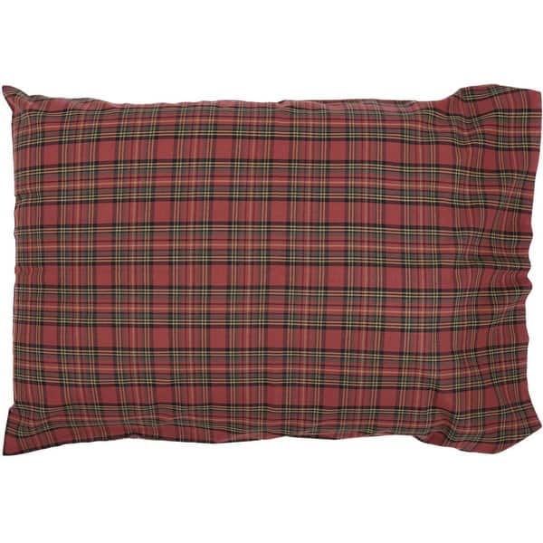 VHC Primitive Pillow Case Set of 2 Pillowcases Standard or King Red Cotton Plaid