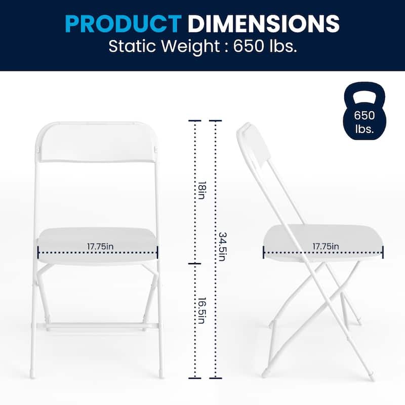 Big and Tall Commercial Folding Chair - Extra Wide 650LB. Capacity - Durable Plastic - 4-Pack