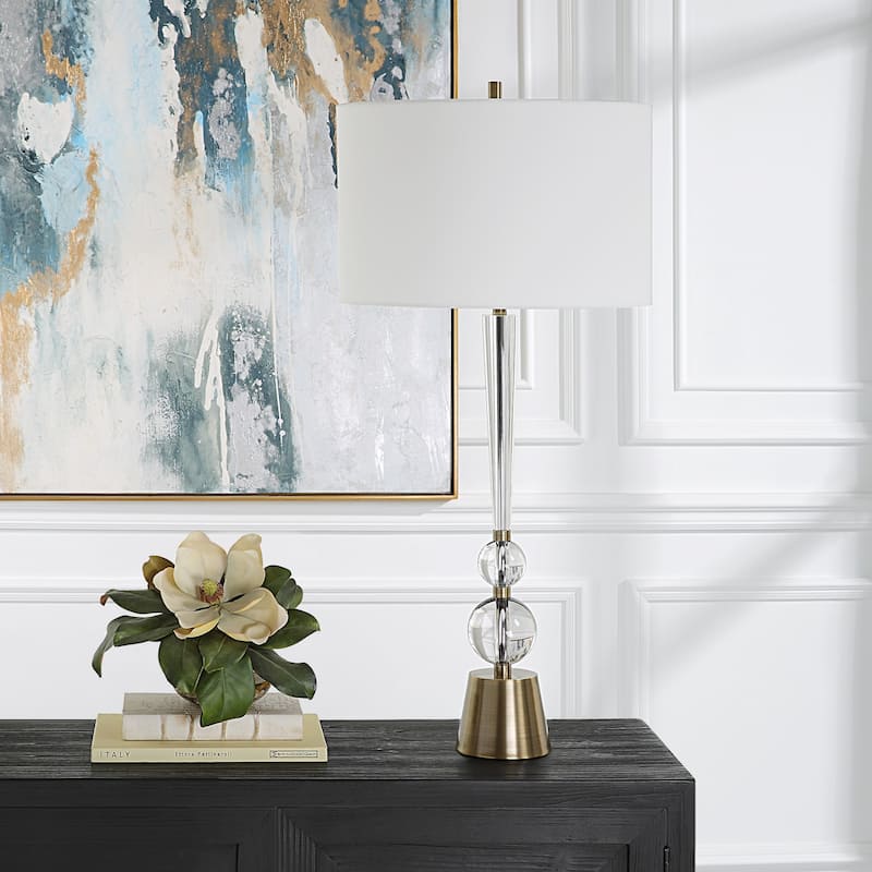 Tapered Crystal Column Table Lamp - 36.75" - Brass Finish