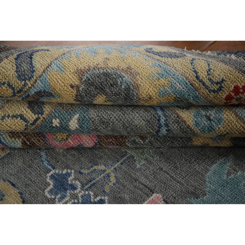 Gray Floral Oushak Oriental Area Rug Hand-Knotted Wool Carpet - 9'0"x 11'9"