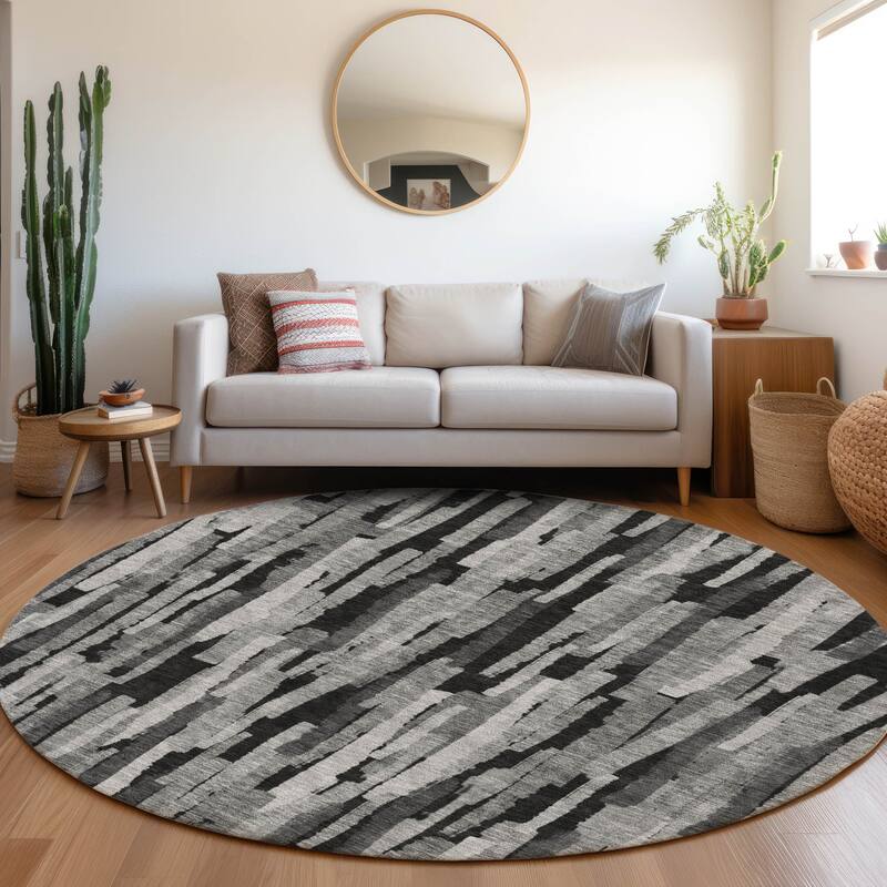 Machine Washable Indoor/ Outdoor Contemporary Chantille Rug - Gray - 8' x 8'