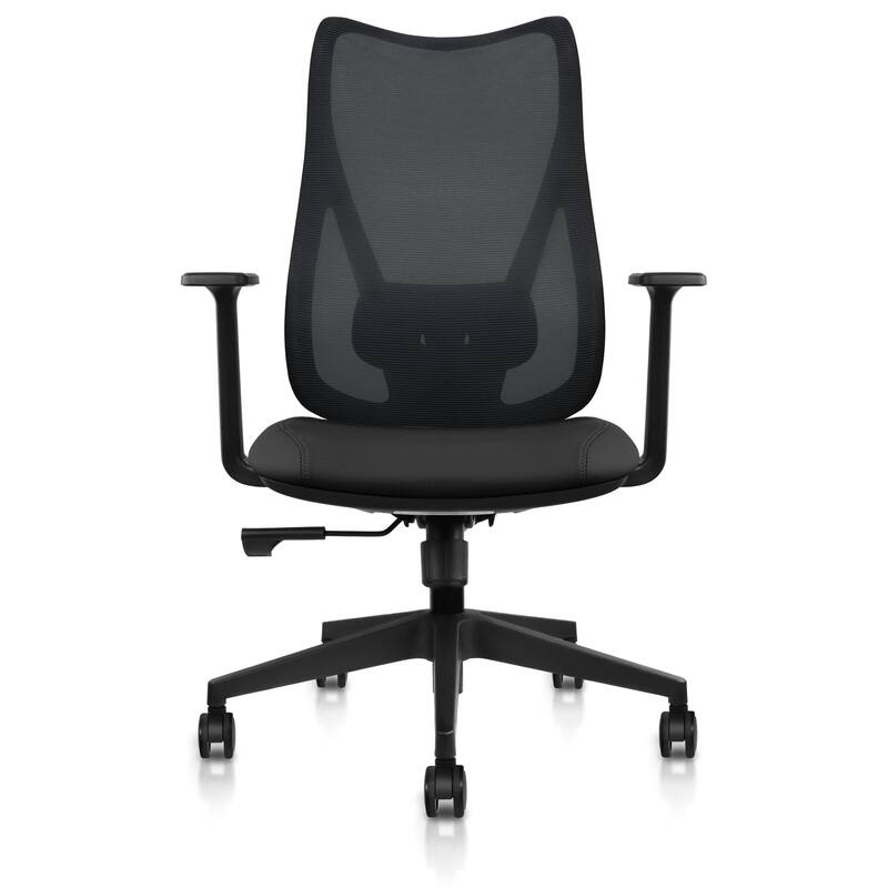 Ergonomic Office Desk Chair | High Back Mesh with Upholstered PU Leather Cushion Seat | Reclining Tilt Adjustable Lumbar Support