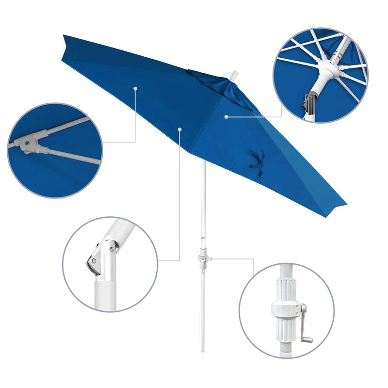 California Umbrella 9' Rd. Aluminum/Fiberglass Rib Patio Umb, Deluxe Crank Lift/Collar Tilt, White Finish, Pacifica Fabric