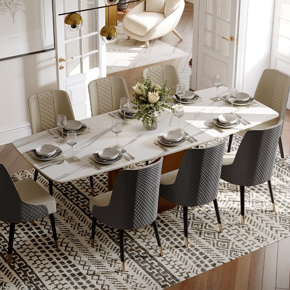 Hobart Modern Minimalist Dining Table Set with Rectangular Matte Sintered Stone Dining Table and Chairs