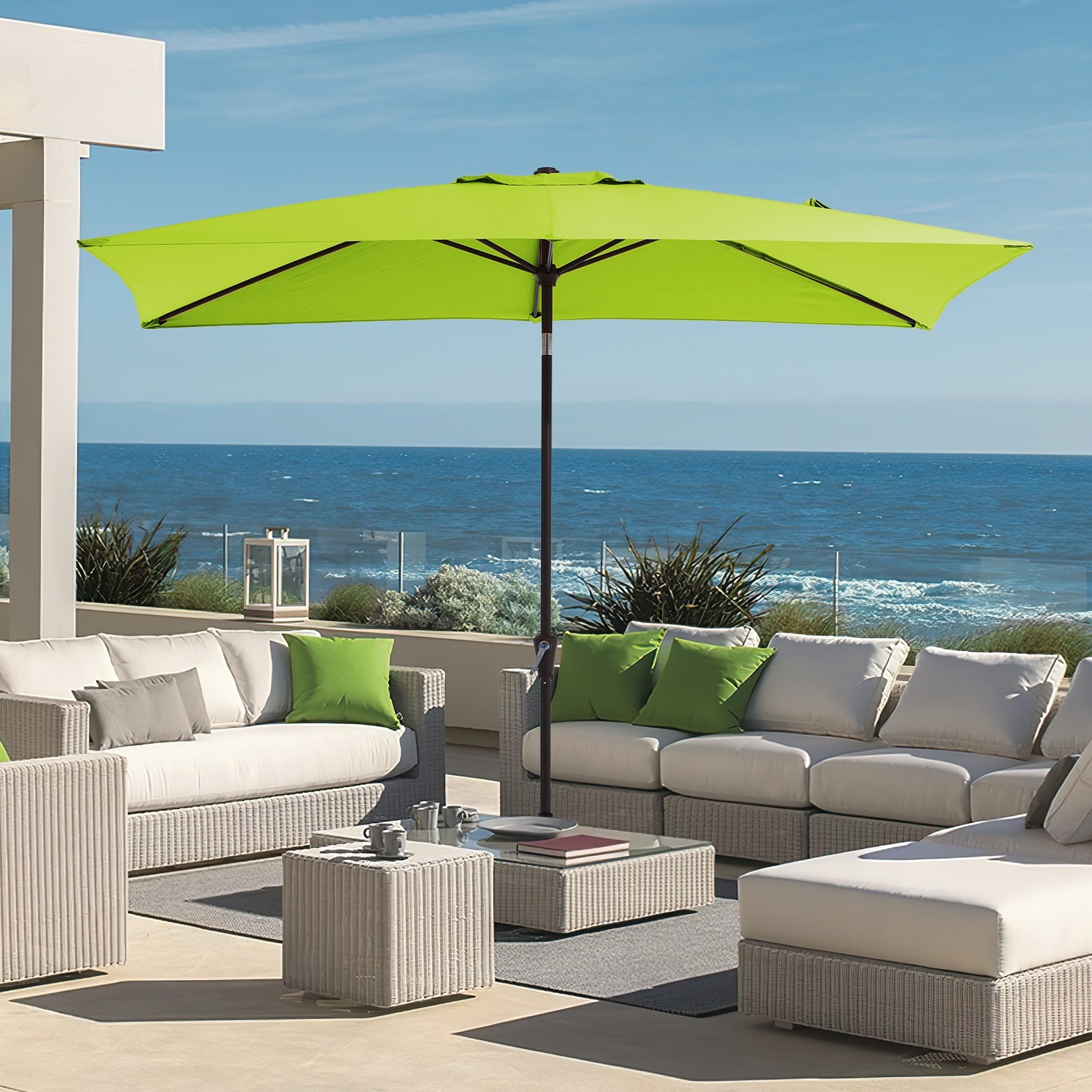6.5' patio umbrella MAYPEX 6.5 Ft Square Outdoor Aqua with Tilt and Crank Weather Resistant Durable 6 Sturdy Steel Ribs Market Outdoor Table Umbrella dyed polyester fabric is waterproof Patio Umbrella 6.5 ft Market