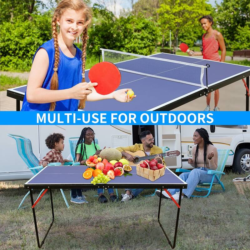 Mid-Size Table Tennis Table, Foldable & Portable Ping Pong Table Set with Net, 2 Table Tennis Paddles and 3 Balls