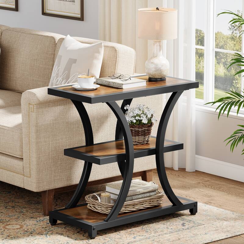 Industrial Side Table with Geometric Metal Design