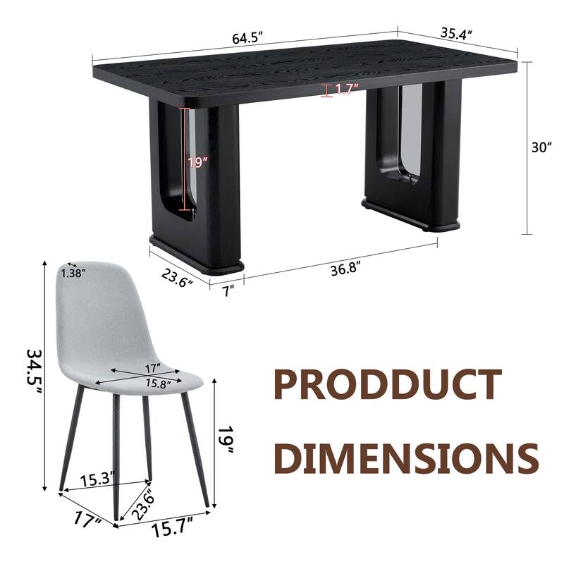 5 Piece Dining Table Set for 4, 64.5" Wooden Kitchen Table with 4 Dining Chairs, Modern Rectangular Table and Chairs Set