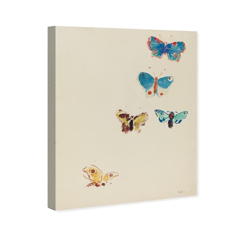 Wynwood Studio Canvas Animals Odilon Redon - Five Butterflies White and Modern & Contemporary Wall Art Canvas Print