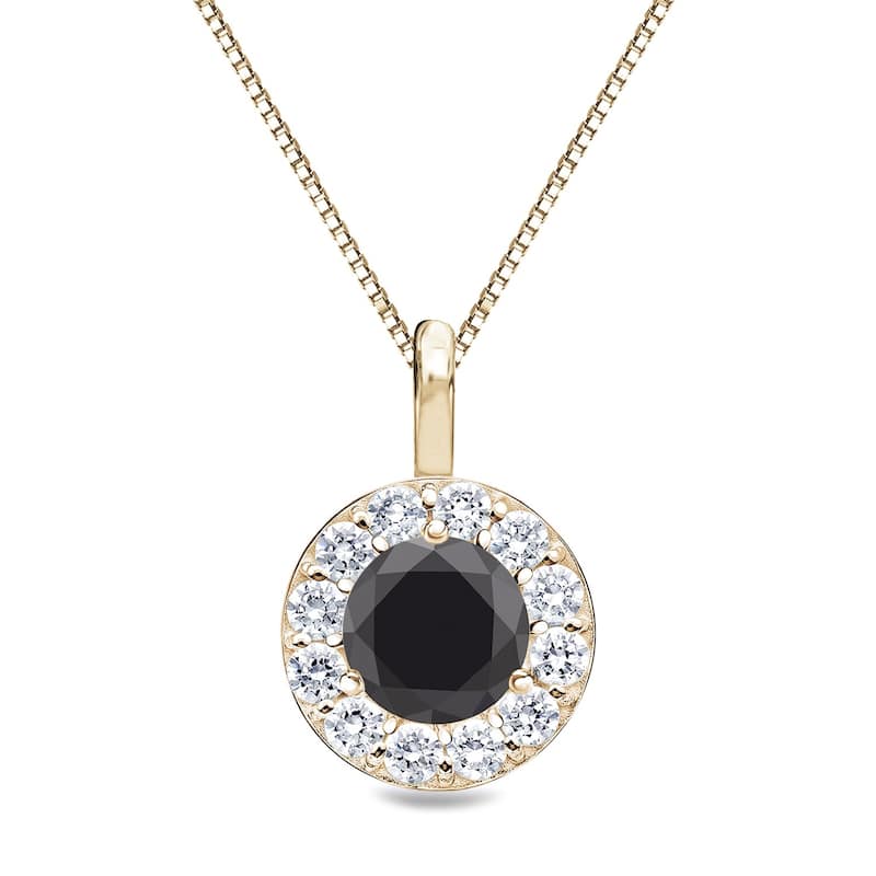 Auriya 1ctw Round Black Diamond Halo Necklace 14k Gold - Yellow