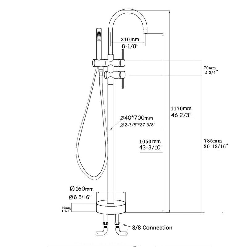 Topcraft Floor Mounted Bathtub Filler with Handheld Showerhead