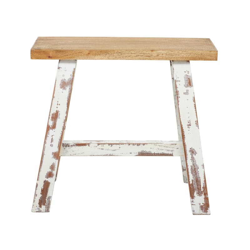 Wood Bench or Stool with Brown Wood Top - Brown or Blue - Roche River Decor