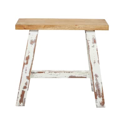 Wood Bench or Stool with Brown Wood Top - Brown or Blue - Roche River Decor