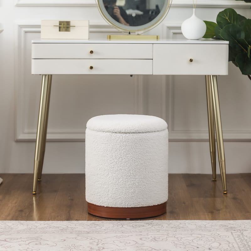 Adeco Velvet Round Storage Stool Gold Plating Base Storage Ottoman