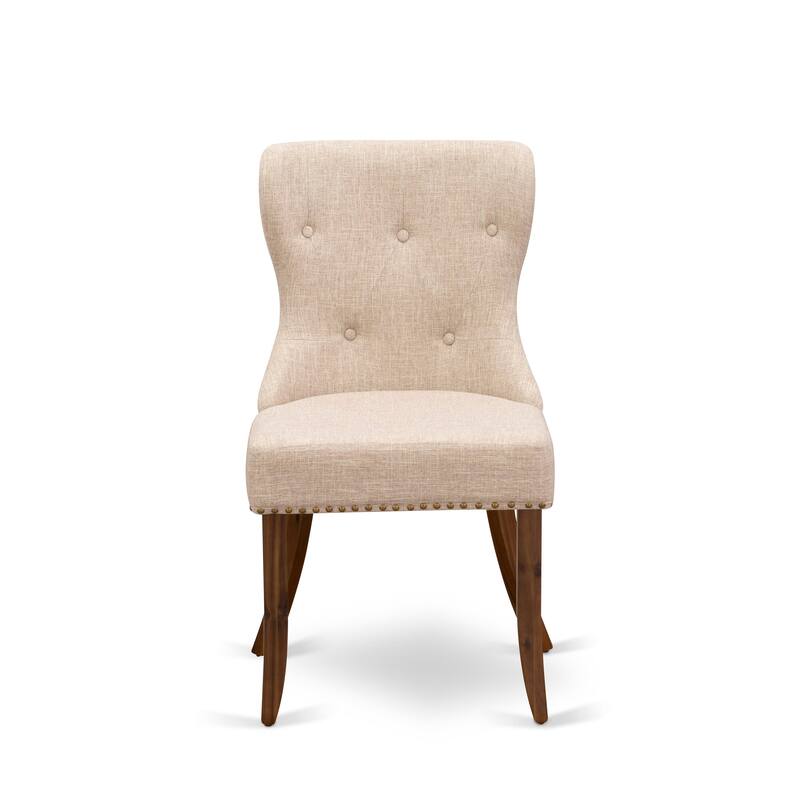 East West Furniture Sion Parson Dining Chairs - Button Tufted Nail head Trim Linen Fabric Chairs, Set of 2, (Finish Options)