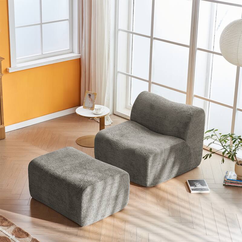 Comfortable and Space-Saving Single Foam Compression Sofa Chair with Footrest + Pillow - Gray