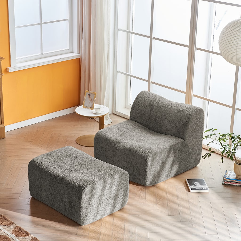 Comfortable and Space-Saving Single Foam Compression Sofa Chair with Footrest + Pillow