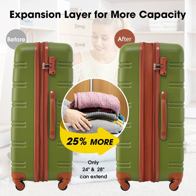 3 Piece Luggage Set, 20" 24" 28" Hardside Luggage Set, Lightweight Suitcase Set with TSA Lock and Spinner Wheels