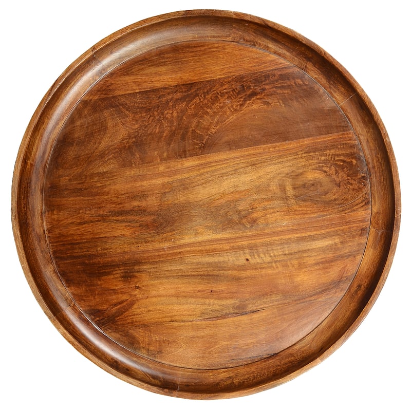 Gia Round Mango Wood Coffee Table With Splayed Metal Legs, Brown and Black
