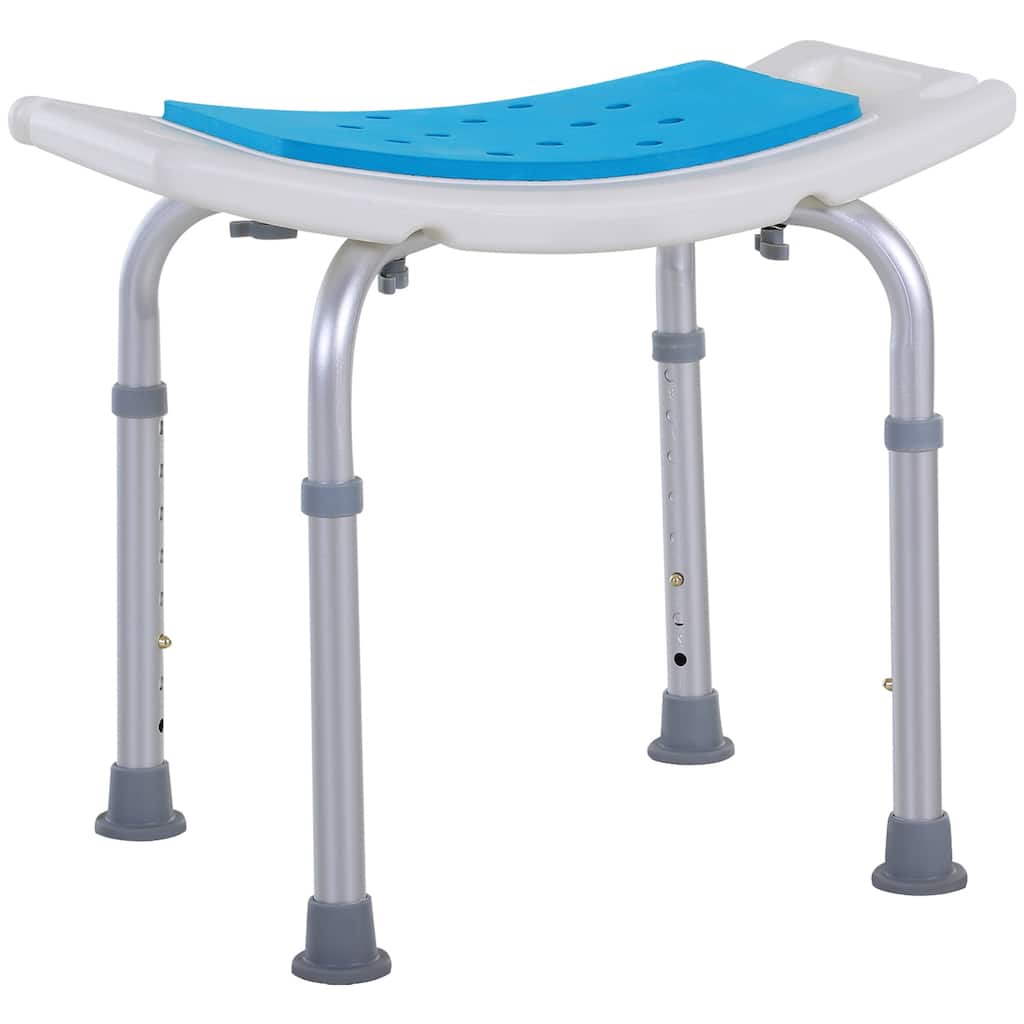 Blue Modern 20.5" 6-Level Adjustable Curved Bath Stool with Non-Slip Design