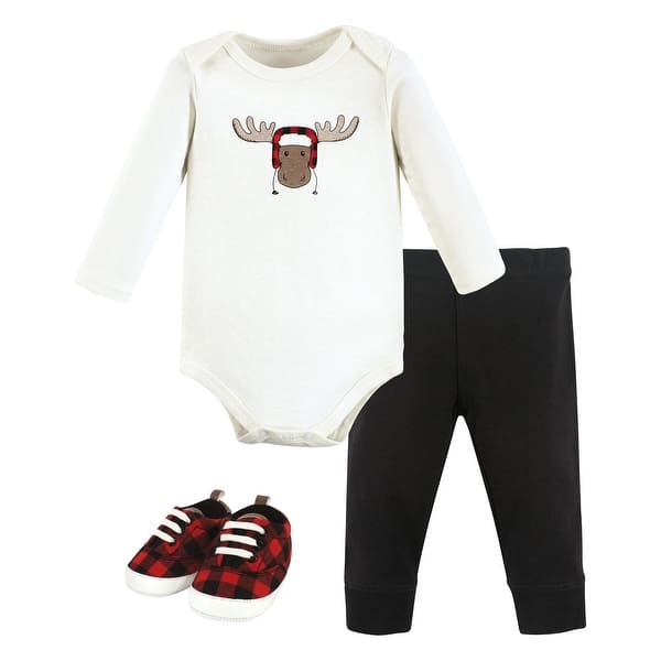 slide 1 of 1, Hudson Baby Unisex Baby Cotton Bodysuit, Pant and Shoe Set, Winter Moose 0-3 Months - Winter Moose