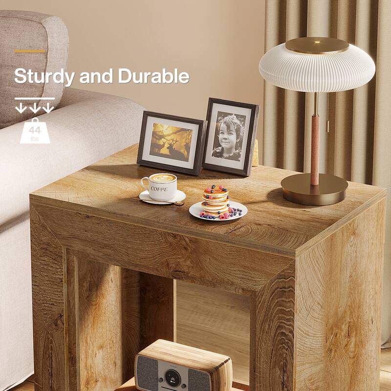 End Table, Side Table with Storage Shelf, Nightstand Bedside Table for Bedroom, Living Room, Entryway
