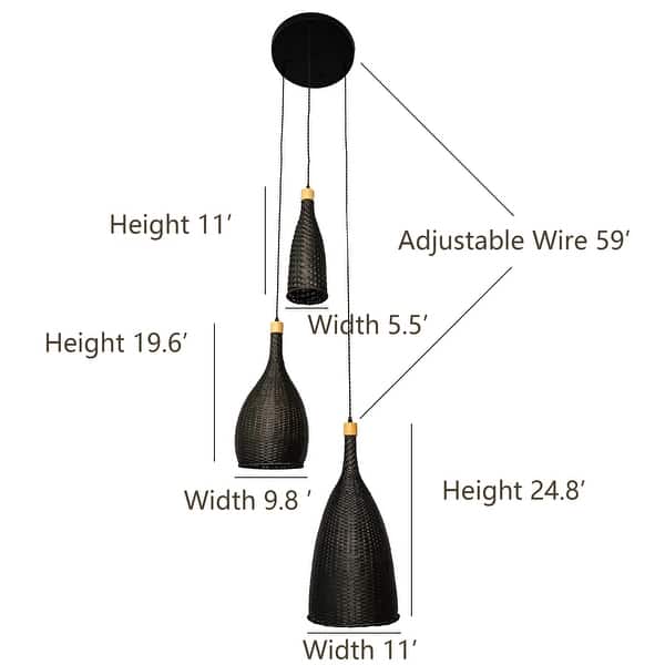 dimension image slide 0 of 2, Ele Three Lights Rattan Pendant