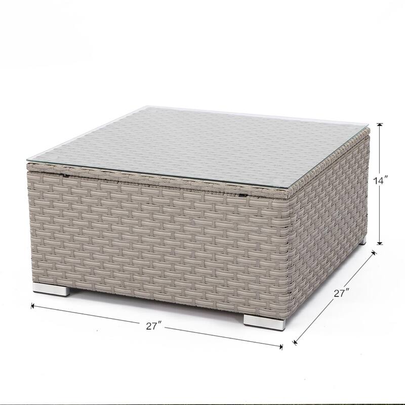 COSIEST Outdoor Furniture Wicker Glass-Top Coffee Table