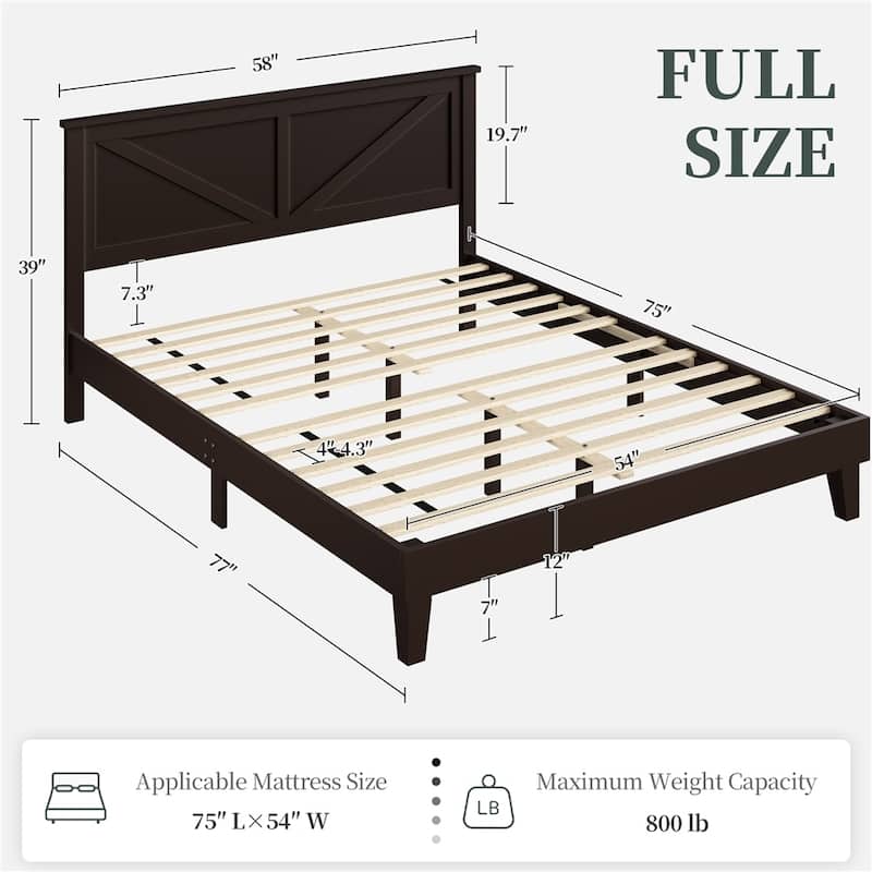 Yaheetech Farmhouse Wood Bed Platform No Box Spring Needed