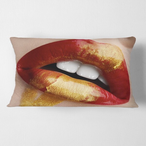 Designart Plump Woman Lips With Red and Gold Modern Printed