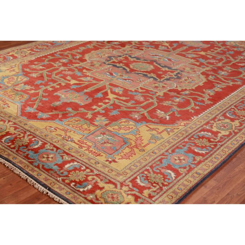 Heriz Serapi Indian Area Rug Hand-Knotted Wool Carpet - 9'0"x 11'10"