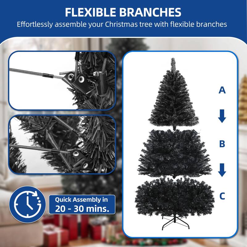 6/7.5FT Halloween Black Spruce Artificial Christmas Tree