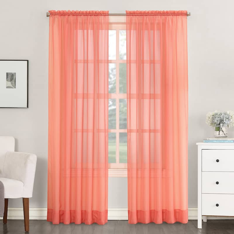No. 918 Emily Voile Sheer Rod Pocket 1-Piece Curtain Panel, Single Panel - 59x54 - Coral