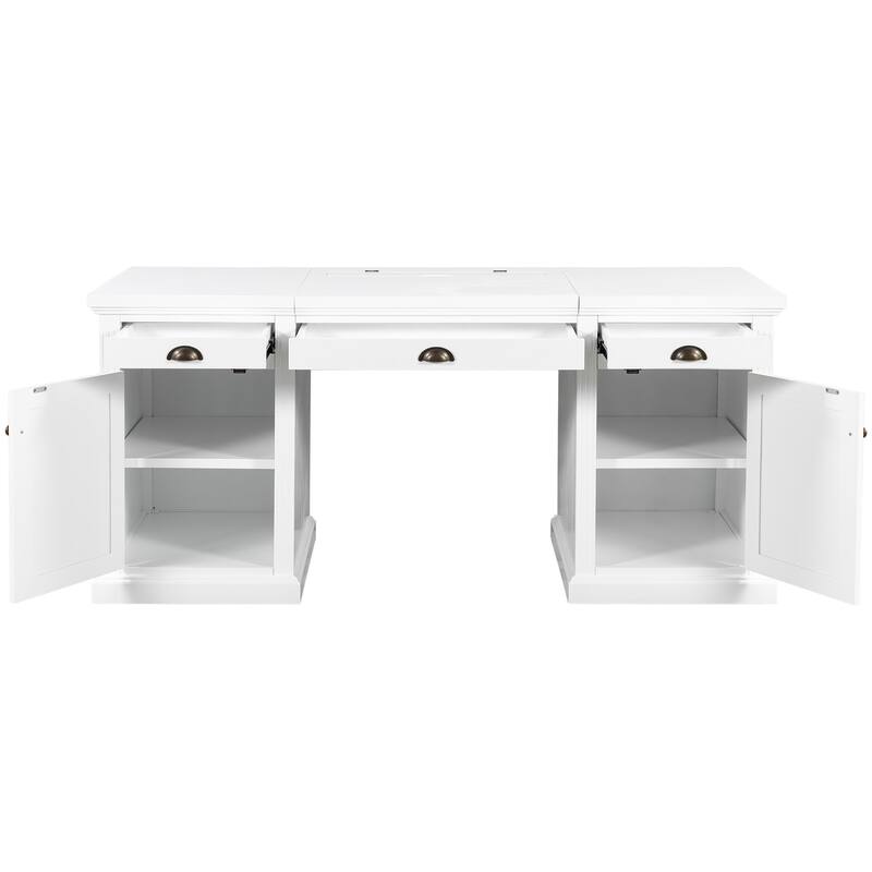 Merax Executive Desk with Hidden Charging Hub and Solid Wood Storage