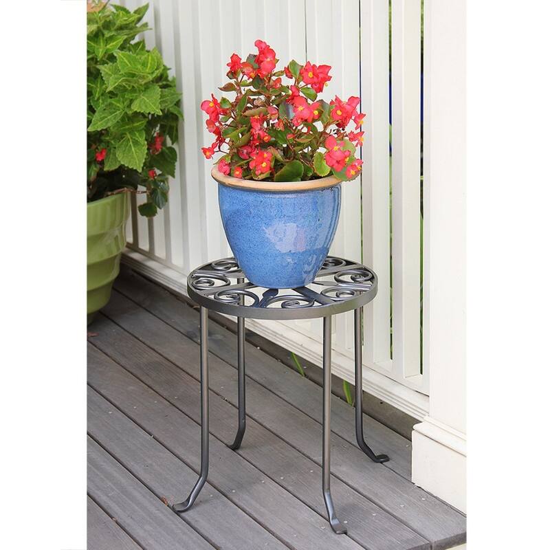 Achla Designs Round Trivet Plant Stand, 14 Inch Tall, Graphite Powder Coat Finish