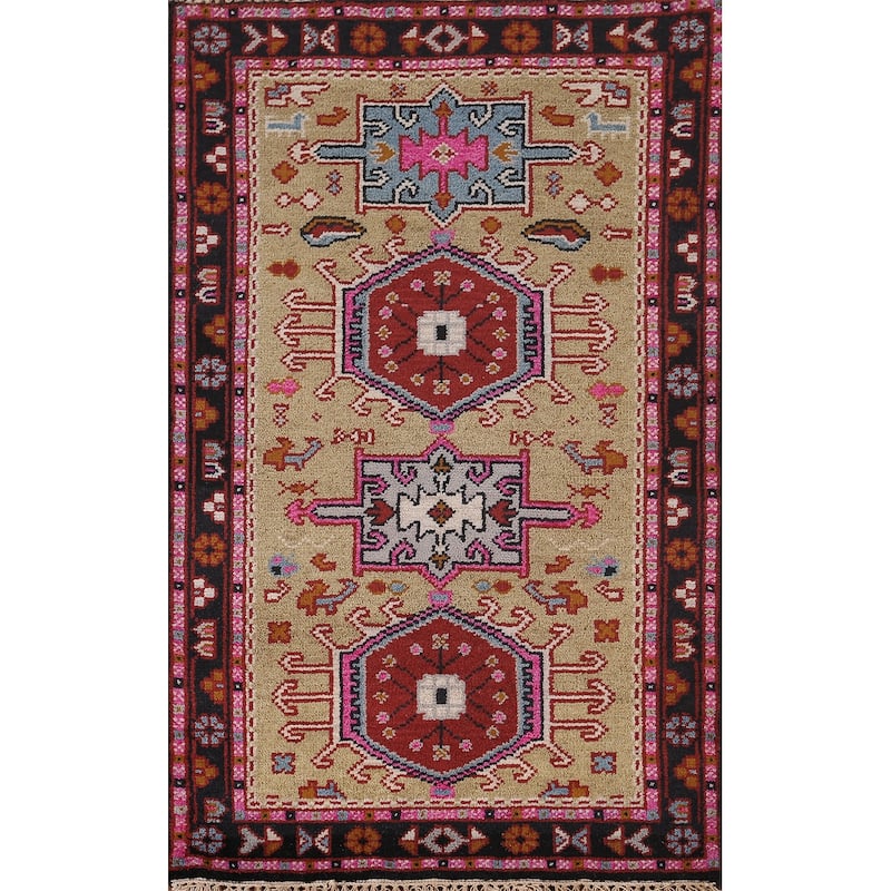 Khotan Oriental Accent Rug Hand-Knotted Wool Carpet - 2'11"x 4'11"