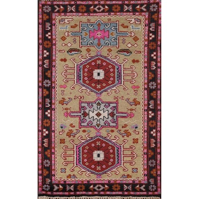 Khotan Oriental Accent Rug Hand-Knotted Wool Carpet - 2'11"x 4'11"