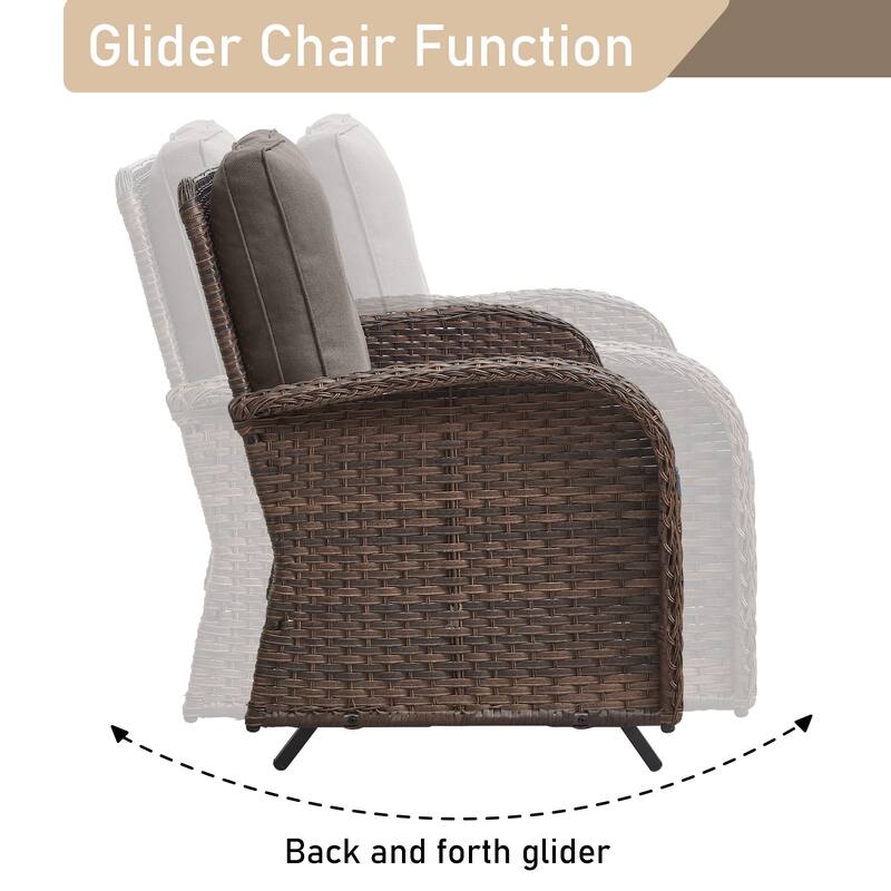 Outdoor Glider Sofa Rocker Chairs Ottomans Set Brown-Grey - Brown