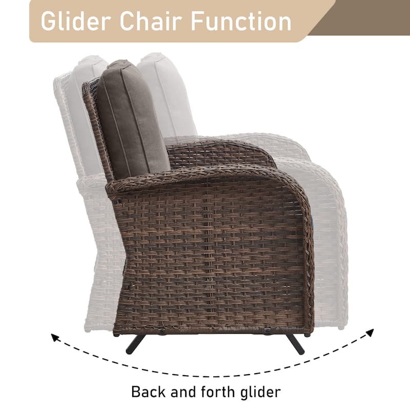 Pocassy 7 Pieces Glider Sofa with Patio Chairs Ottomans Table